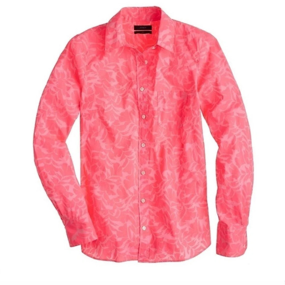 J Crew | Boy Top Button Up Floral Neon Pink Gray Tropical Pocket - Picture 1 of 7